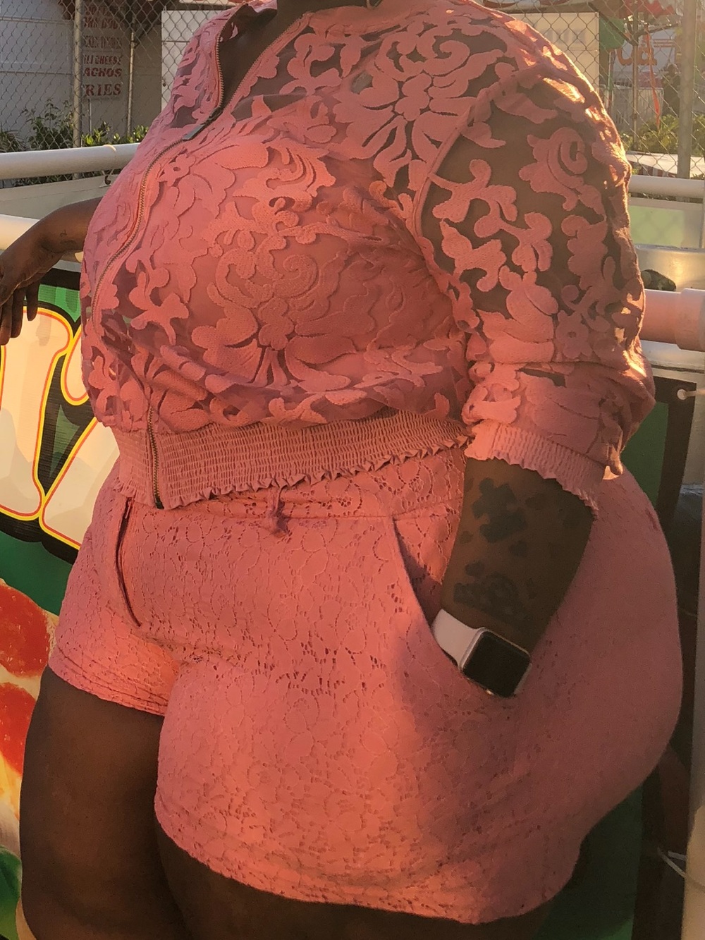 Pink Floral Lace Shorts